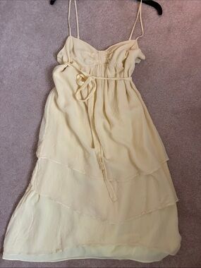 Club Monaco Yellow Tiered Spaghetti-Strap Silk Dress 6